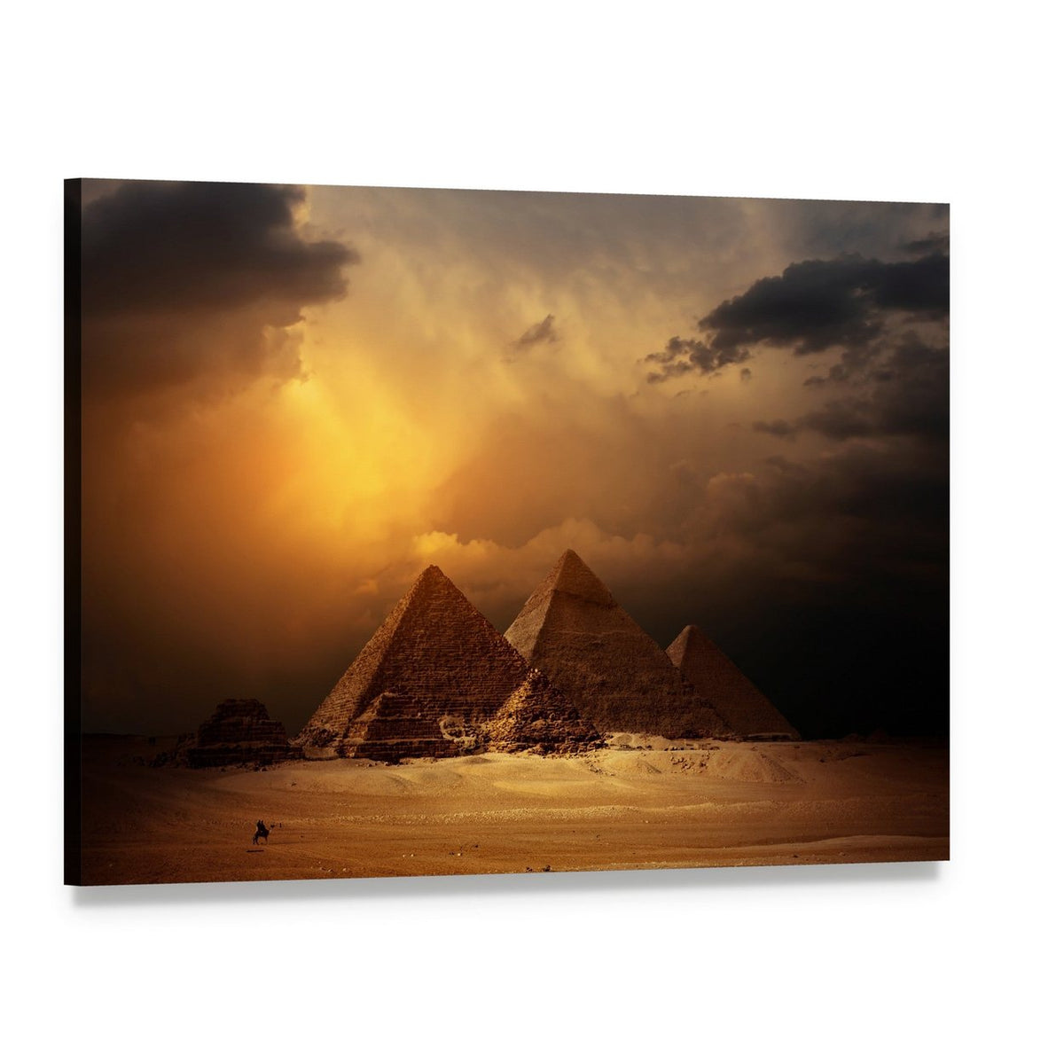 Pyramids in Giza Valley Under Dark Clouds Canvas Wall Art, single panel gallery wrapped canvas, angled product view