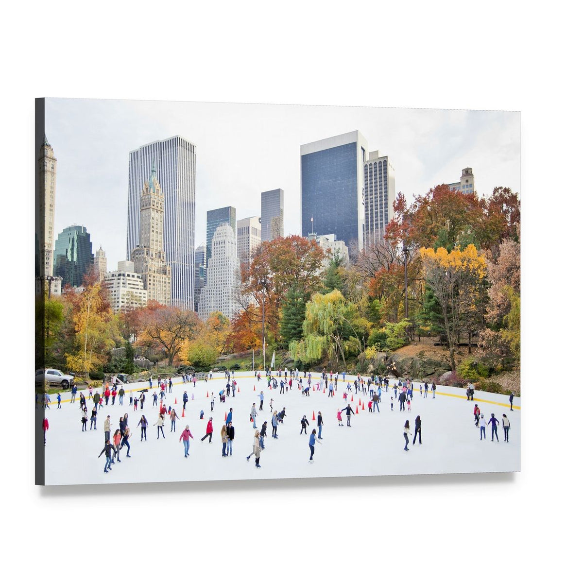 Ice Skating in Central Park, New York Canvas Wall Art, single panel gallery wrapped canvas, angled product view