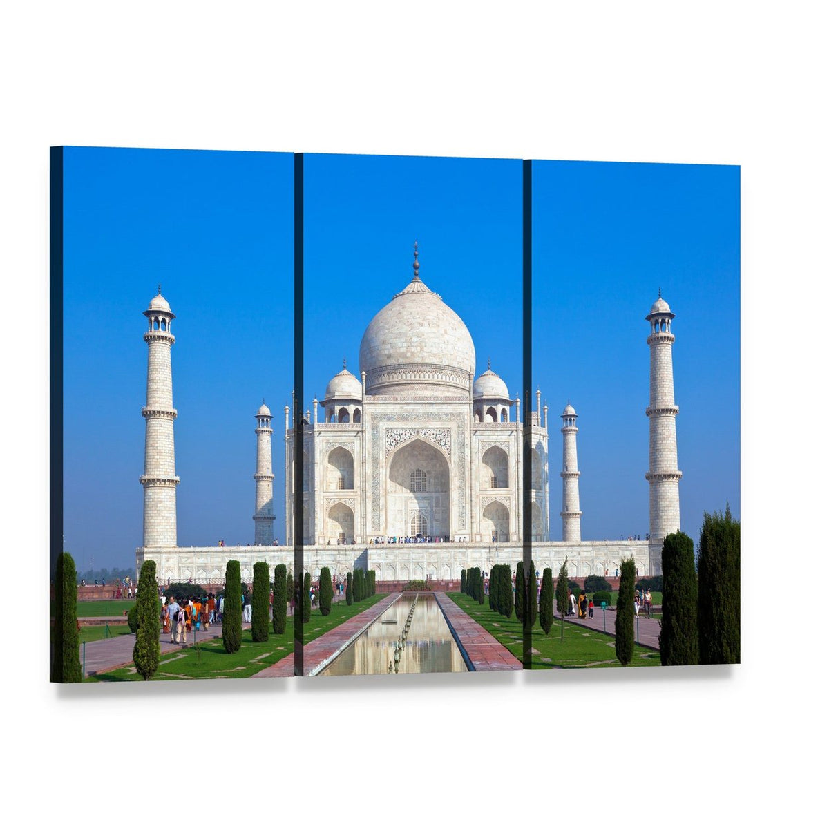Taj Mahal Canvas Wall Art, 3 panel 3 Horizontal layout gallery wrapped canvas set, angled product view