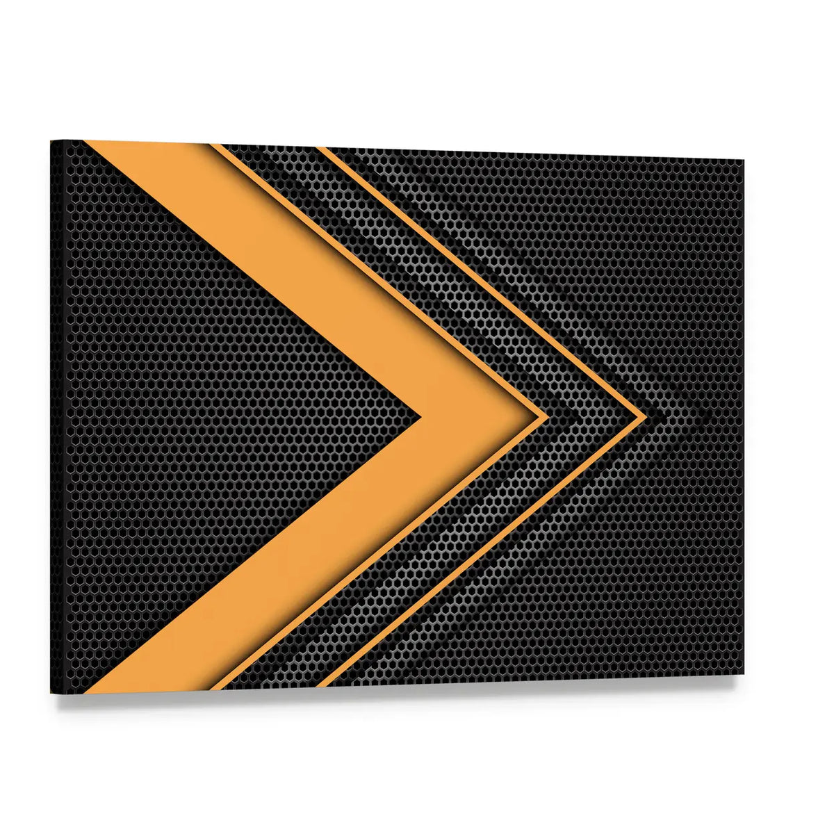 Geometric Orange Chevron Arrow with Honeycomb Texture Canvas Wall Art, single panel gallery wrapped canvas, angled product view