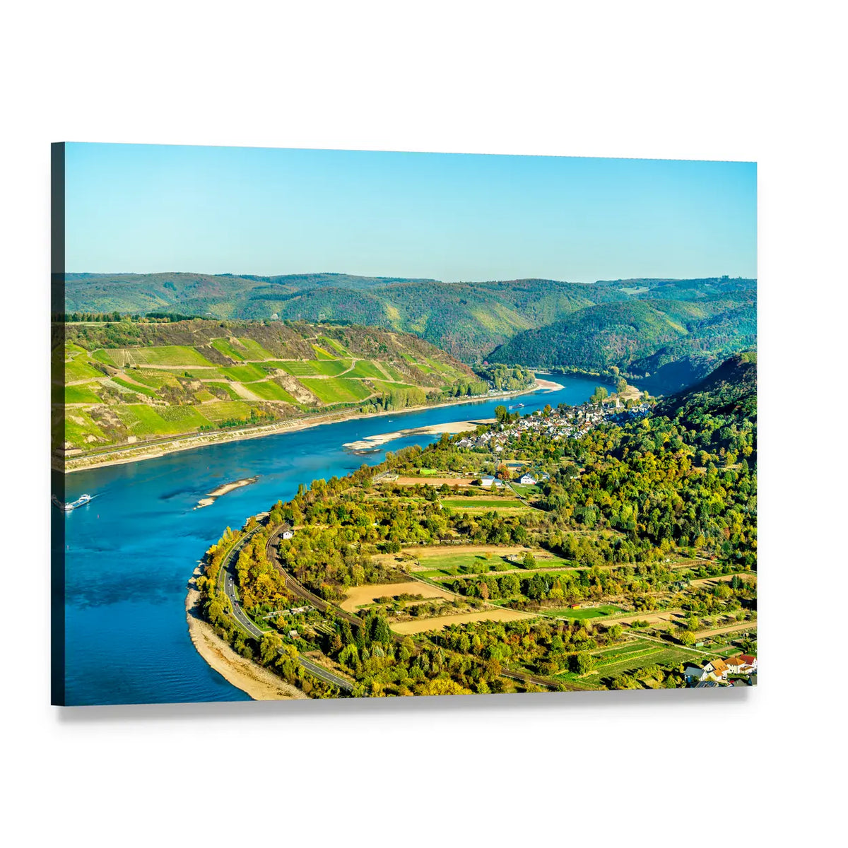 Rhine River Bend at Boppard Canvas Wall Art, single panel gallery wrapped canvas, angled product view