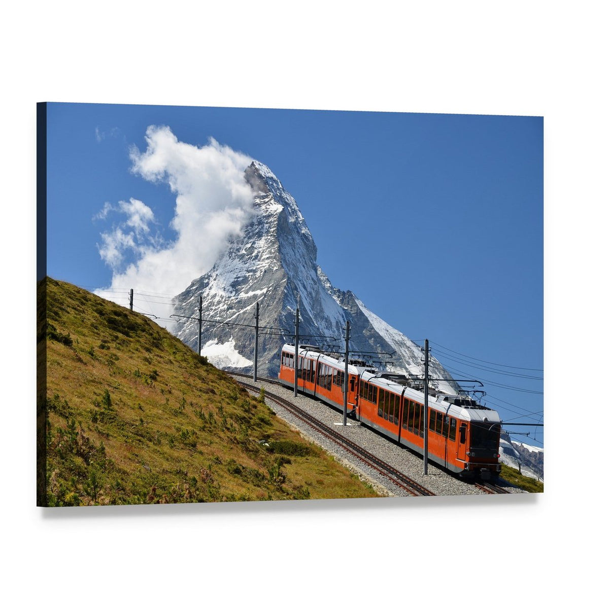 Beautiful Railway Track Switzerland Canvas Wall Art, single panel gallery wrapped canvas, angled product view