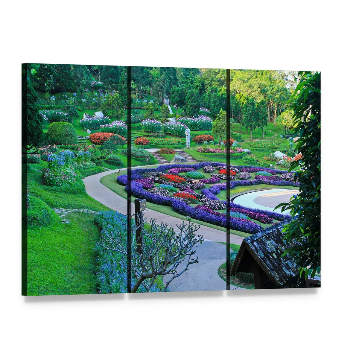 Park in Northern Thailand Canvas Wall Art, 3 panel 3 Horizontal layout gallery wrapped canvas set, angled product view