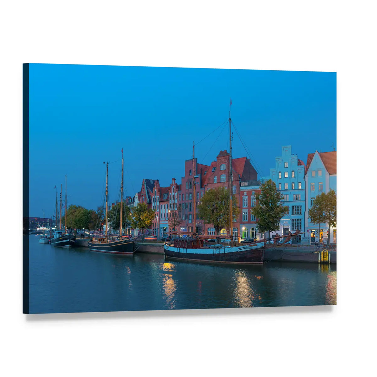 Sailing Ships on the Untertrave River Canvas Wall Art, single panel gallery wrapped canvas, angled product view
