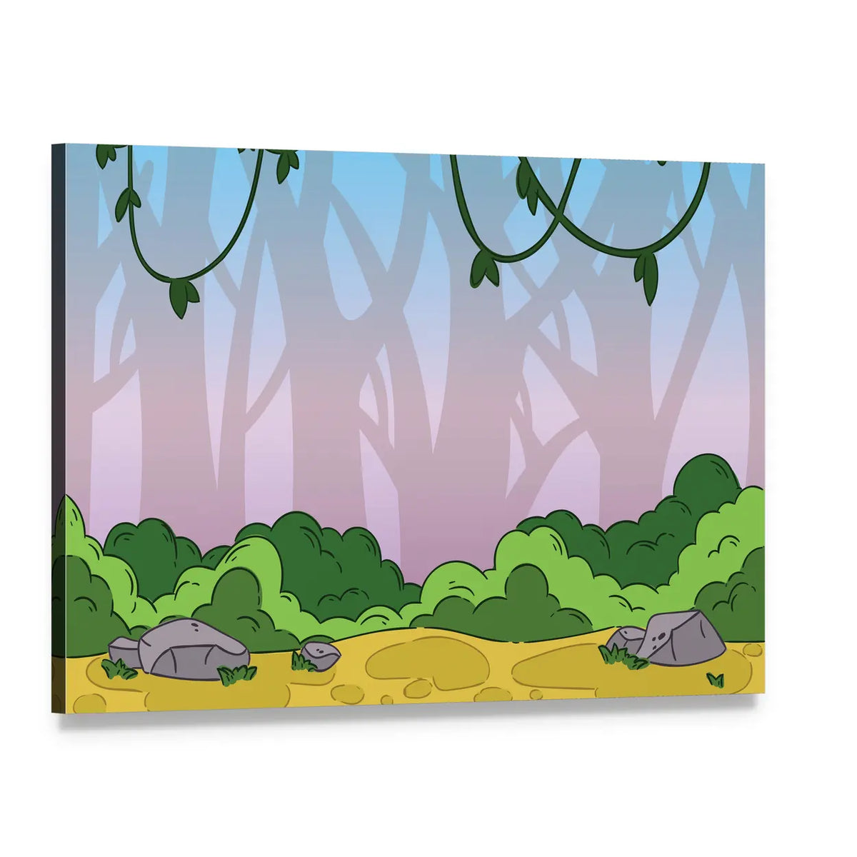 Seamless Cartoon Jungle Pattern Canvas Wall Art, single panel gallery wrapped canvas, angled product view