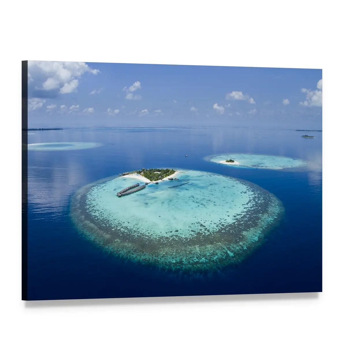 Maldives Coral Atoll Aerial View Canvas Wall Art, single panel gallery wrapped canvas, angled product view