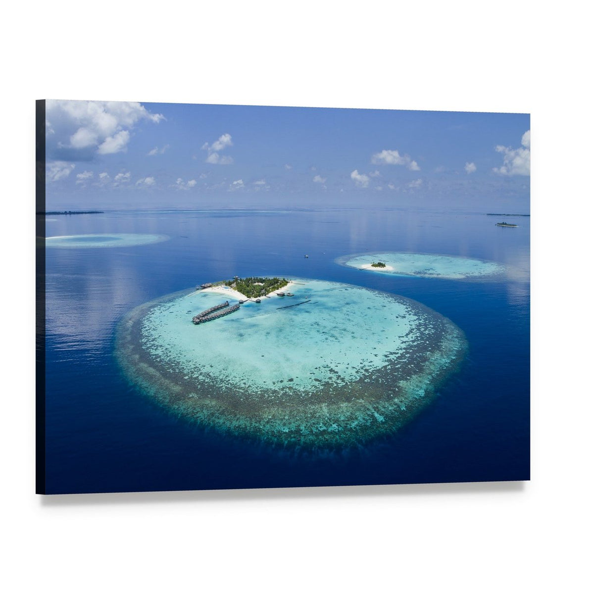 Maldives Coral Atolls Aerial View Canvas Wall Art, single panel gallery wrapped canvas, angled product view