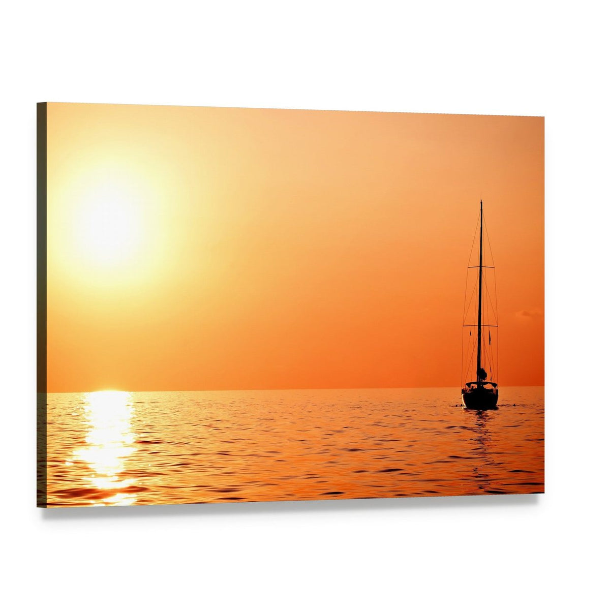 Lonely Yacht at Sunset Canvas Wall Art, single panel gallery wrapped canvas, angled product view