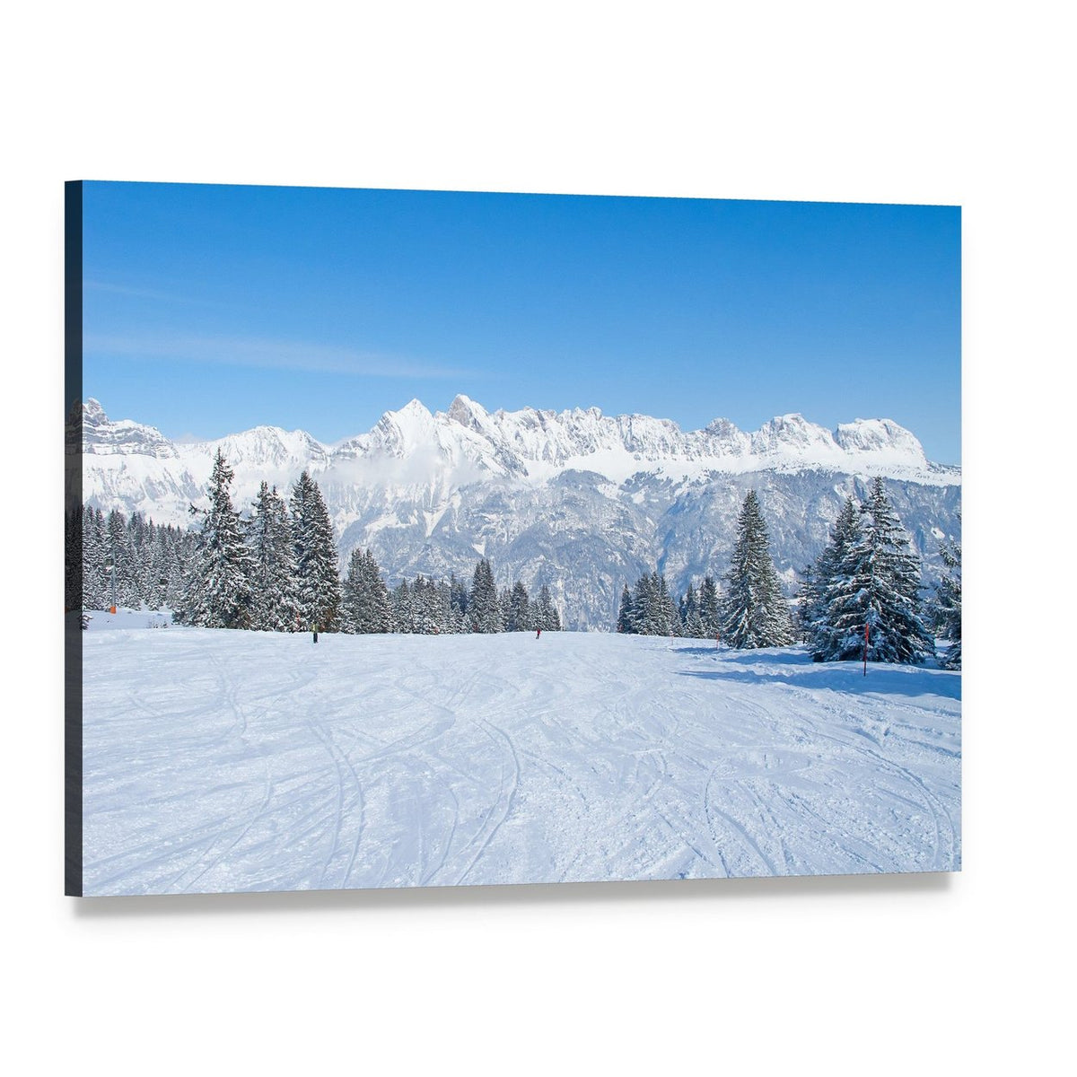 Snowy Ski Slope Landscape Canvas Wall Art, single panel gallery wrapped canvas, angled product view
