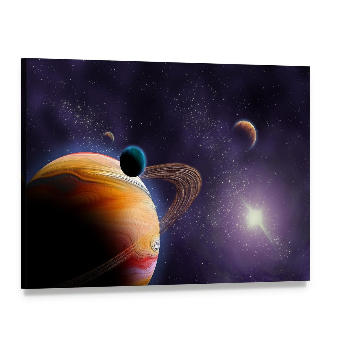 Planets in Dark Space Canvas Wall Art, single panel gallery wrapped canvas, angled product view