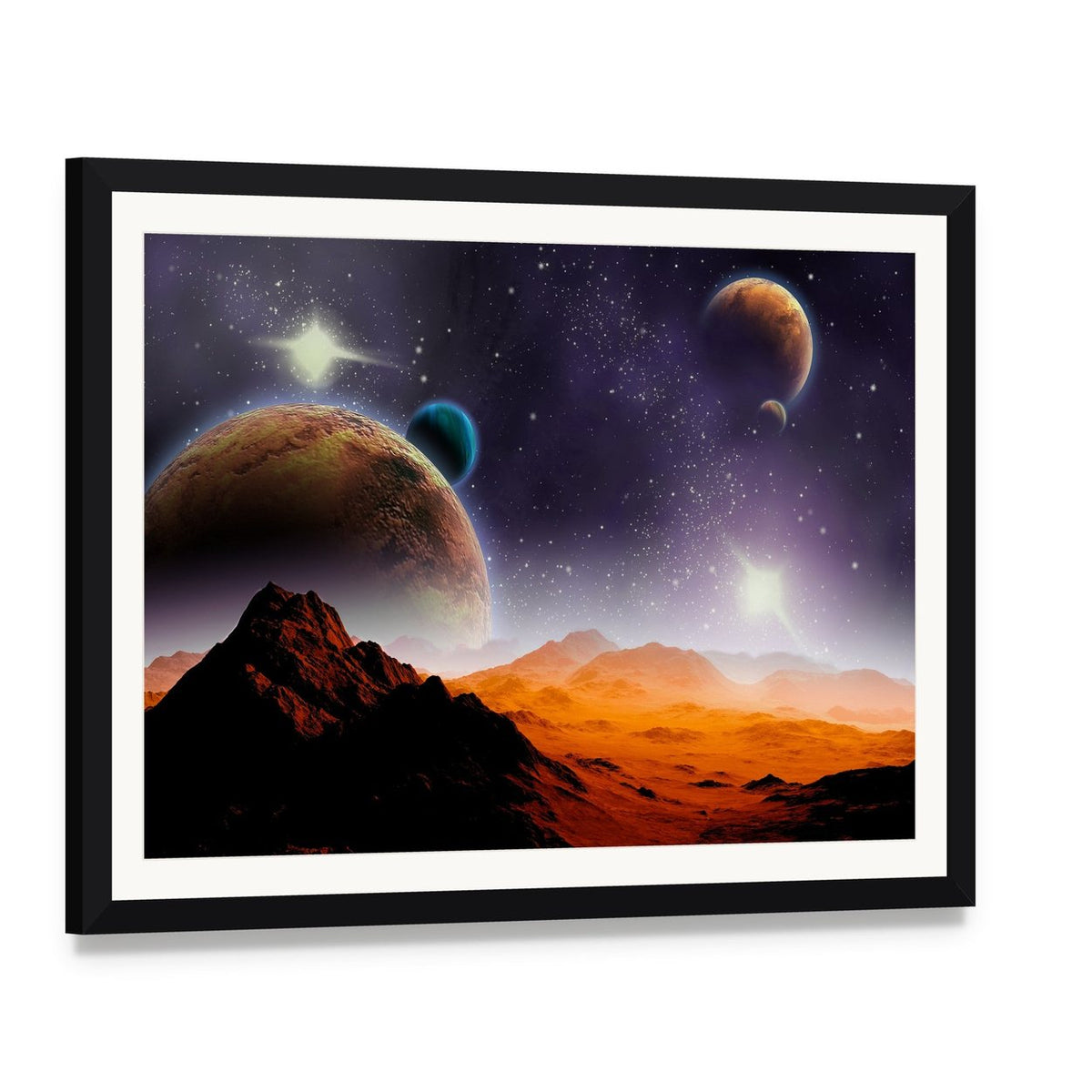 Abstract Deep Space Canvas Wall Art, framed print with white mat and black frame, angled product view