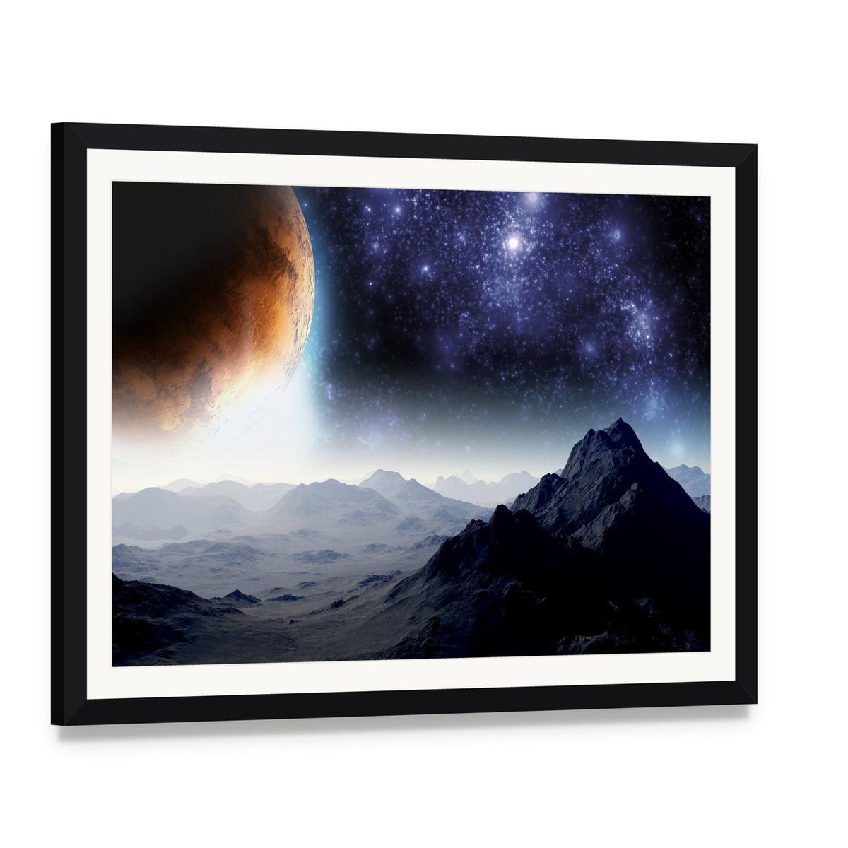 Deep Space Illusion Canvas Wall Art, framed print with white mat and black frame, angled product view