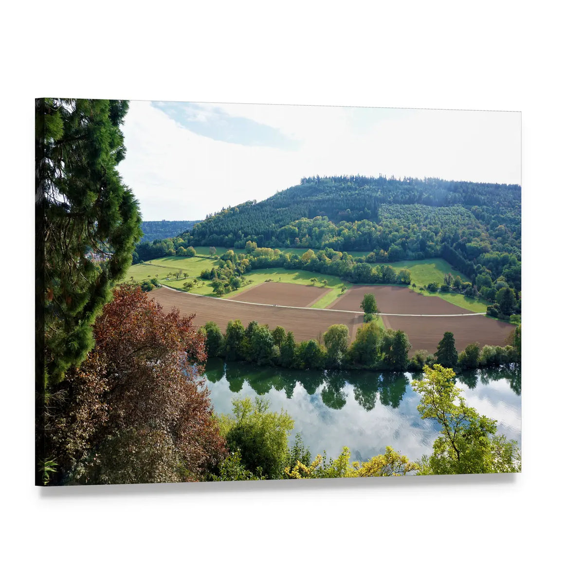 Hilltop View Over River and Fields Canvas Wall Art, single panel gallery wrapped canvas, angled product view