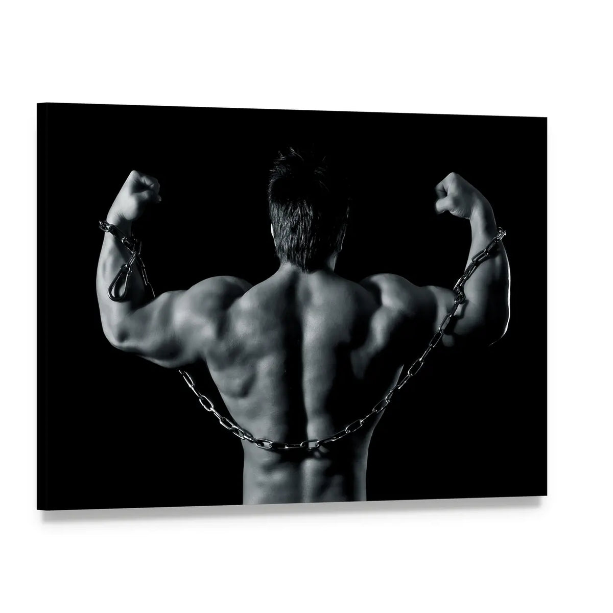 Bodybuilder Back with Chains Canvas Wall Art, single panel gallery wrapped canvas, angled product view