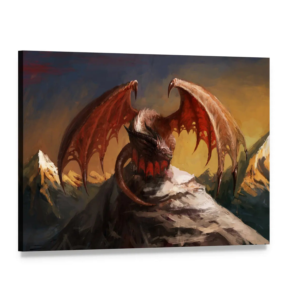 Red Dragon on Mountain Canvas Wall Art, single panel gallery wrapped canvas, angled product view