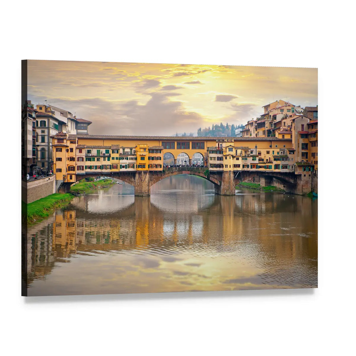 Ponte Vecchio Over the Arno at Golden Hour Canvas Wall Art, single panel gallery wrapped canvas, angled product view