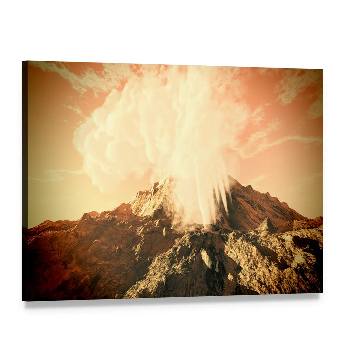 Volcanic Eruption at Sunset Canvas Wall Art, single panel gallery wrapped canvas, angled product view