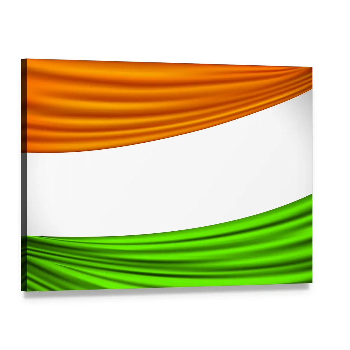 Indian Tricolor Flag Canvas Wall Art, single panel gallery wrapped canvas, angled product view