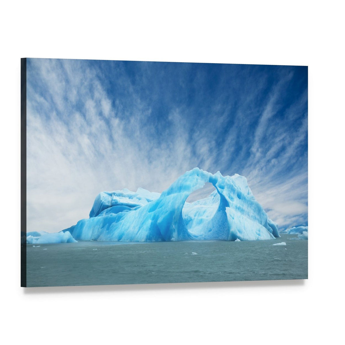 Iceberg Floating in the Water Canvas Wall Art, single panel gallery wrapped canvas, angled product view