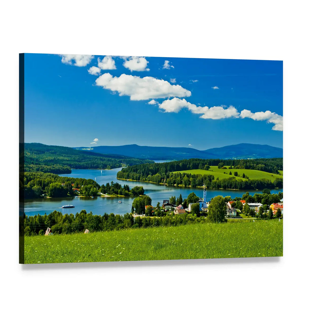 Village Near Lipno Lake Canvas Wall Art, single panel gallery wrapped canvas, angled product view