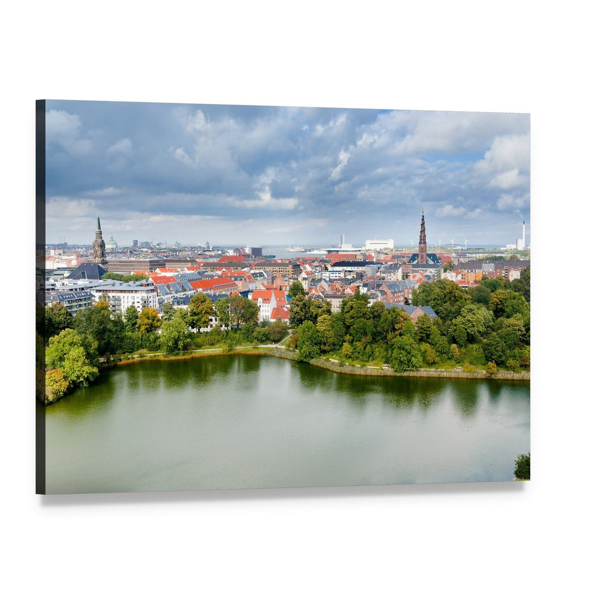 Copenhagen City Skyline with Church Spires Canvas Wall Art, single panel gallery wrapped canvas, angled product view