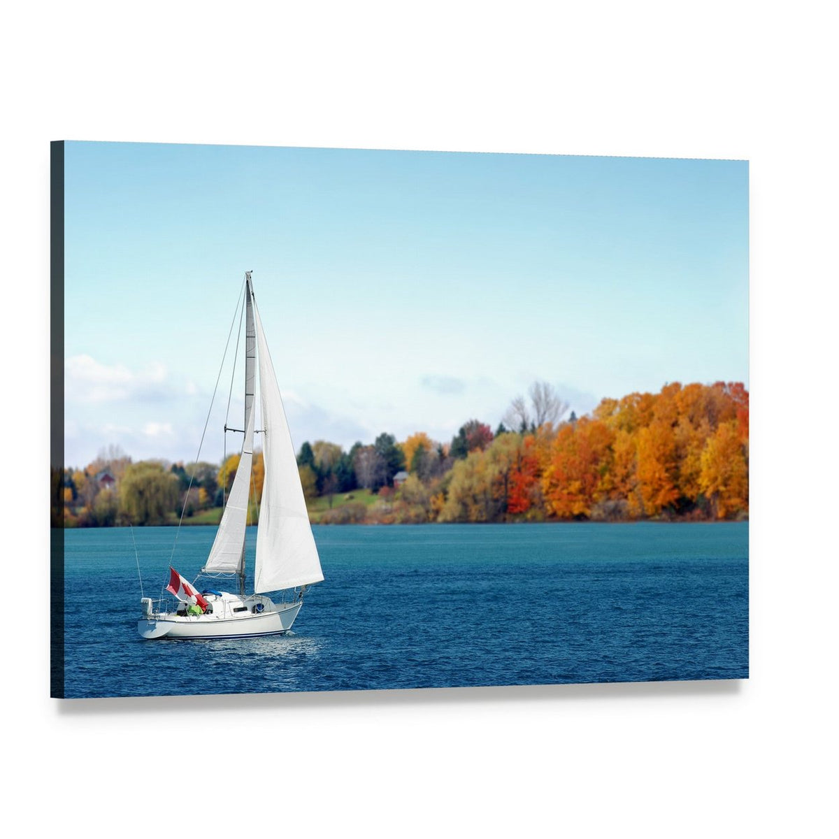 Canadian Sailboat on Lake Canvas Wall Art, single panel gallery wrapped canvas, angled product view