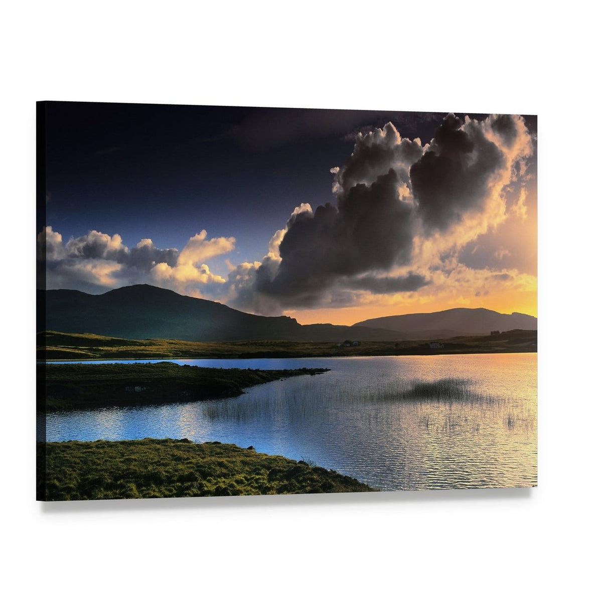 Isle of Skye Sunset Over Mountains and Lake Canvas Wall Art, single panel gallery wrapped canvas, angled product view