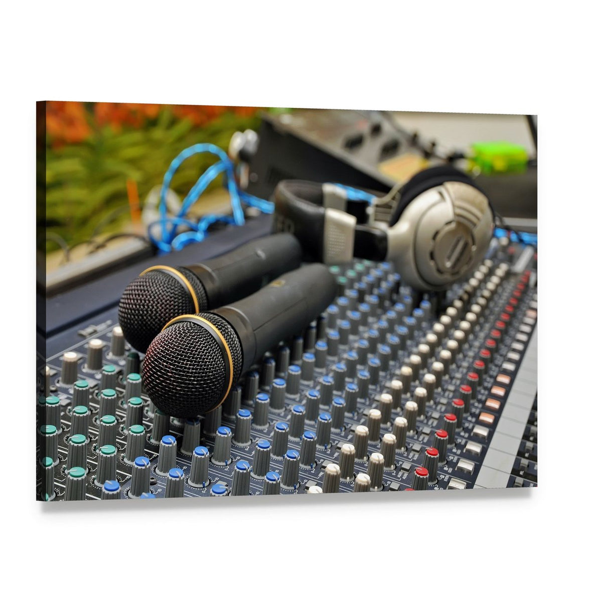 Microphones and Mixing Board Canvas Wall Art, single panel gallery wrapped canvas, angled product view