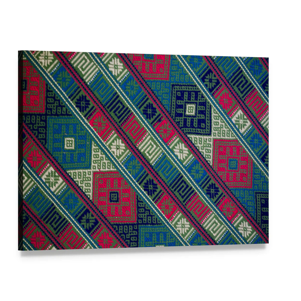 Bhutan Handwoven Textile Texture Canvas Wall Art, single panel gallery wrapped canvas, angled product view