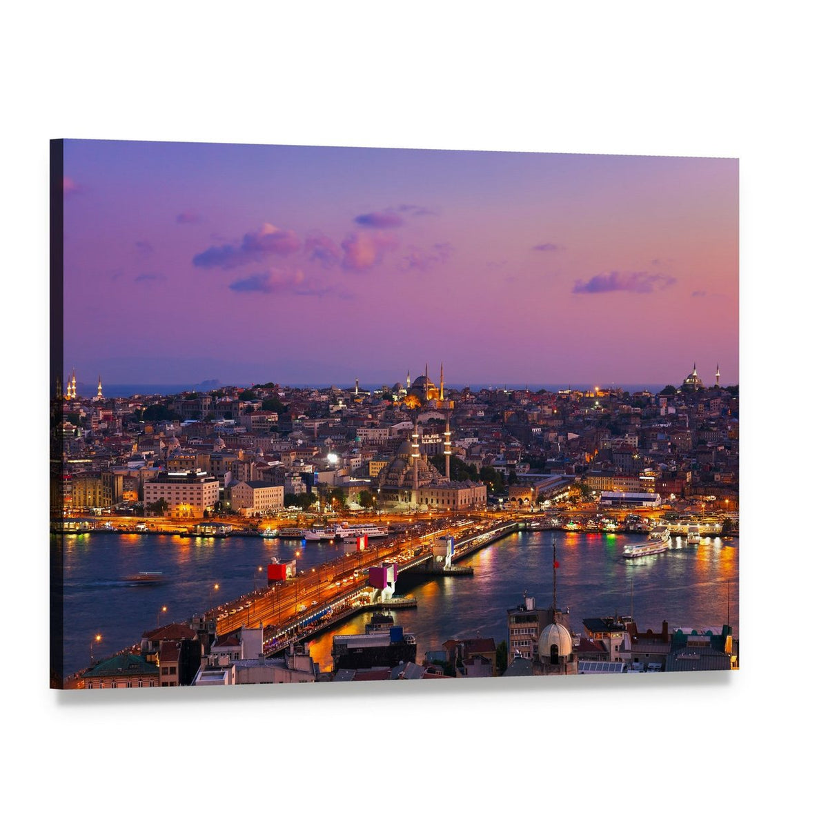 Istanbul at Night Canvas Wall Art, single panel gallery wrapped canvas, angled product view