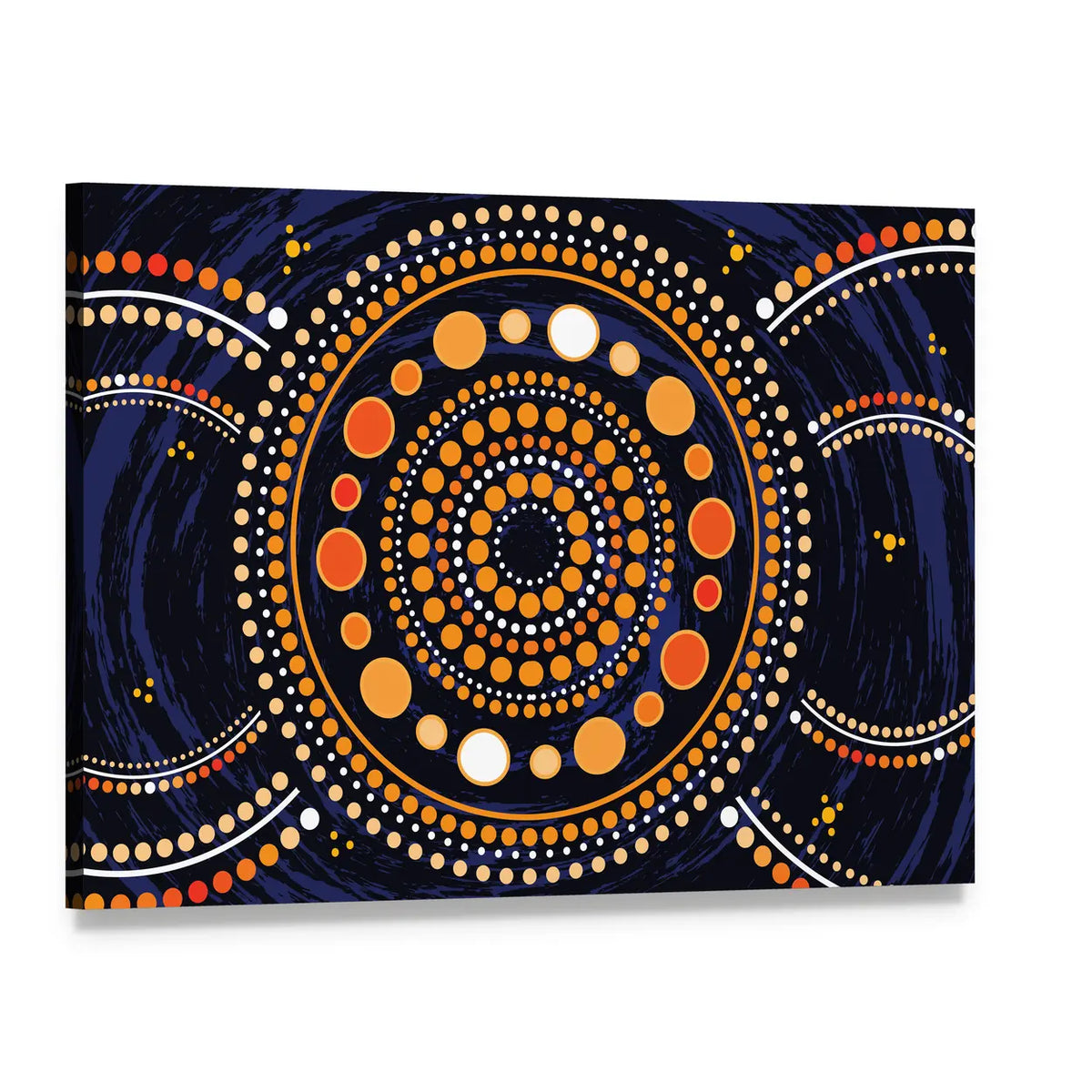 Blue Mandala Dot Illustration Canvas Wall Art, single panel gallery wrapped canvas, angled product view