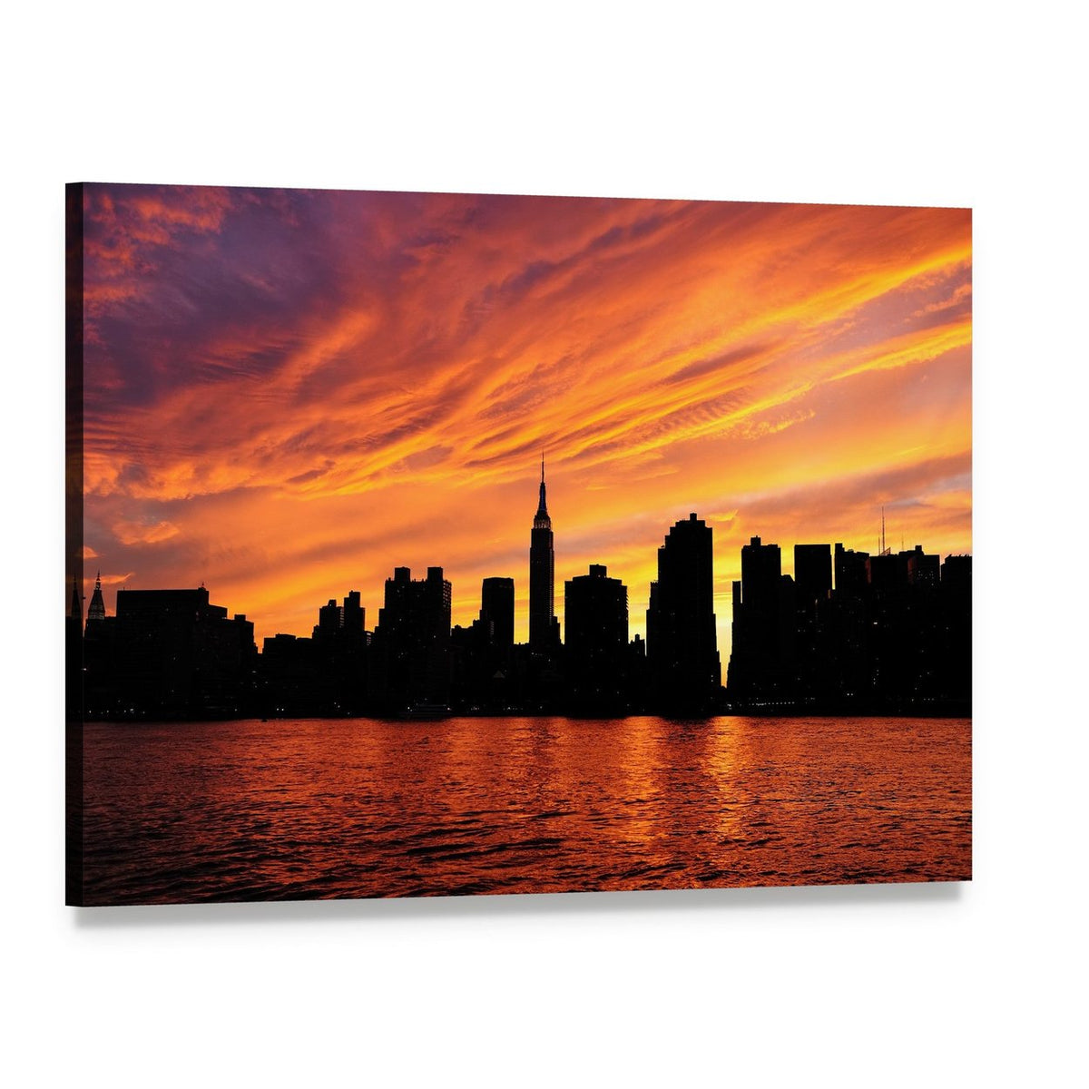 Manhattan Midtown Silhouette Canvas Wall Art, single panel gallery wrapped canvas, angled product view