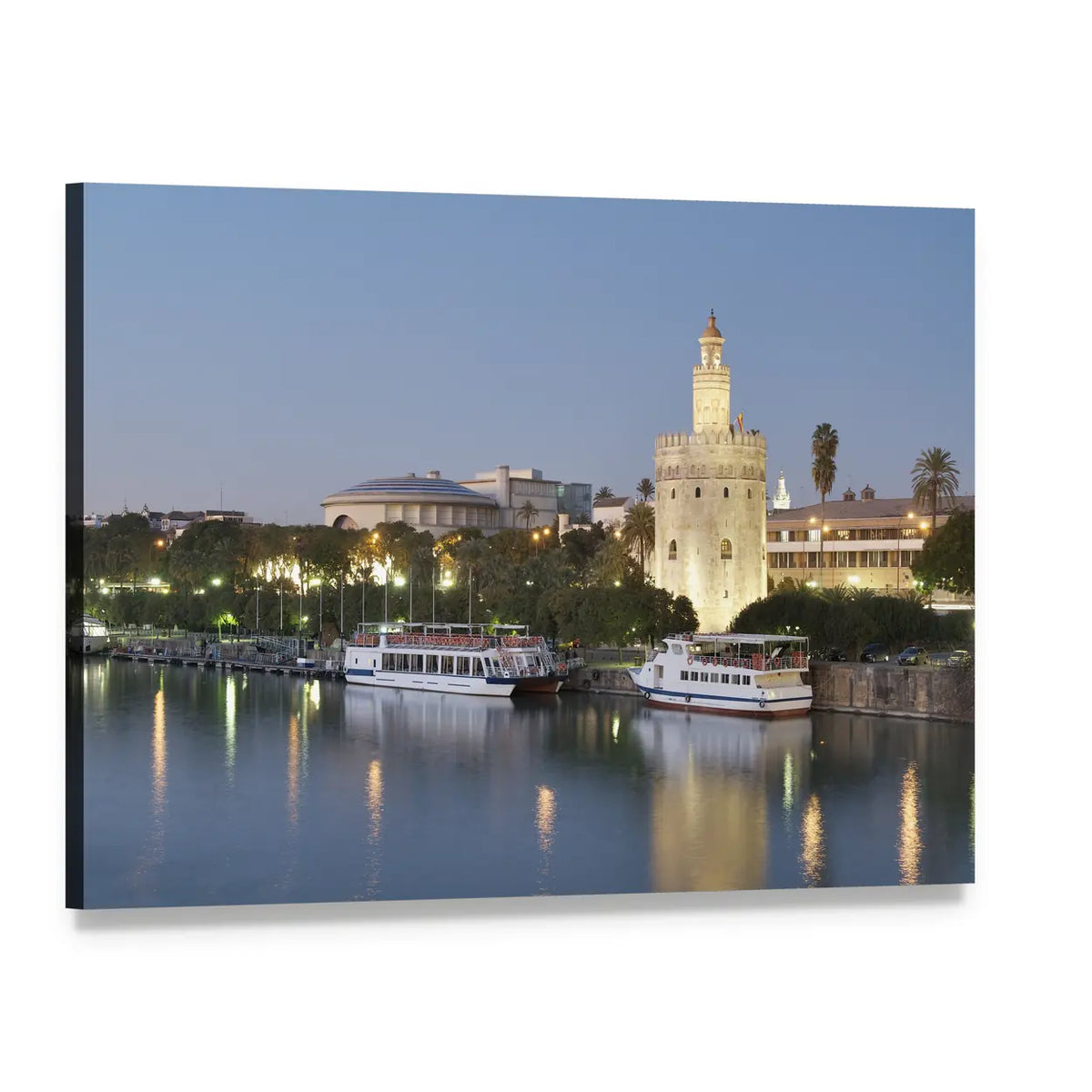 Torre Del Oro on the Guadalquivir River Canvas Wall Art, single panel gallery wrapped canvas, angled product view
