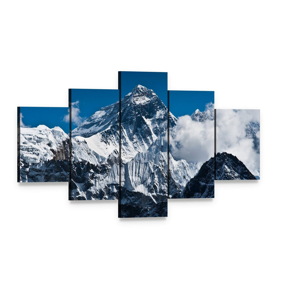 Everest Mountain Peak Canvas Wall Art, 5 panel 5 Star layout gallery wrapped canvas set, angled product view