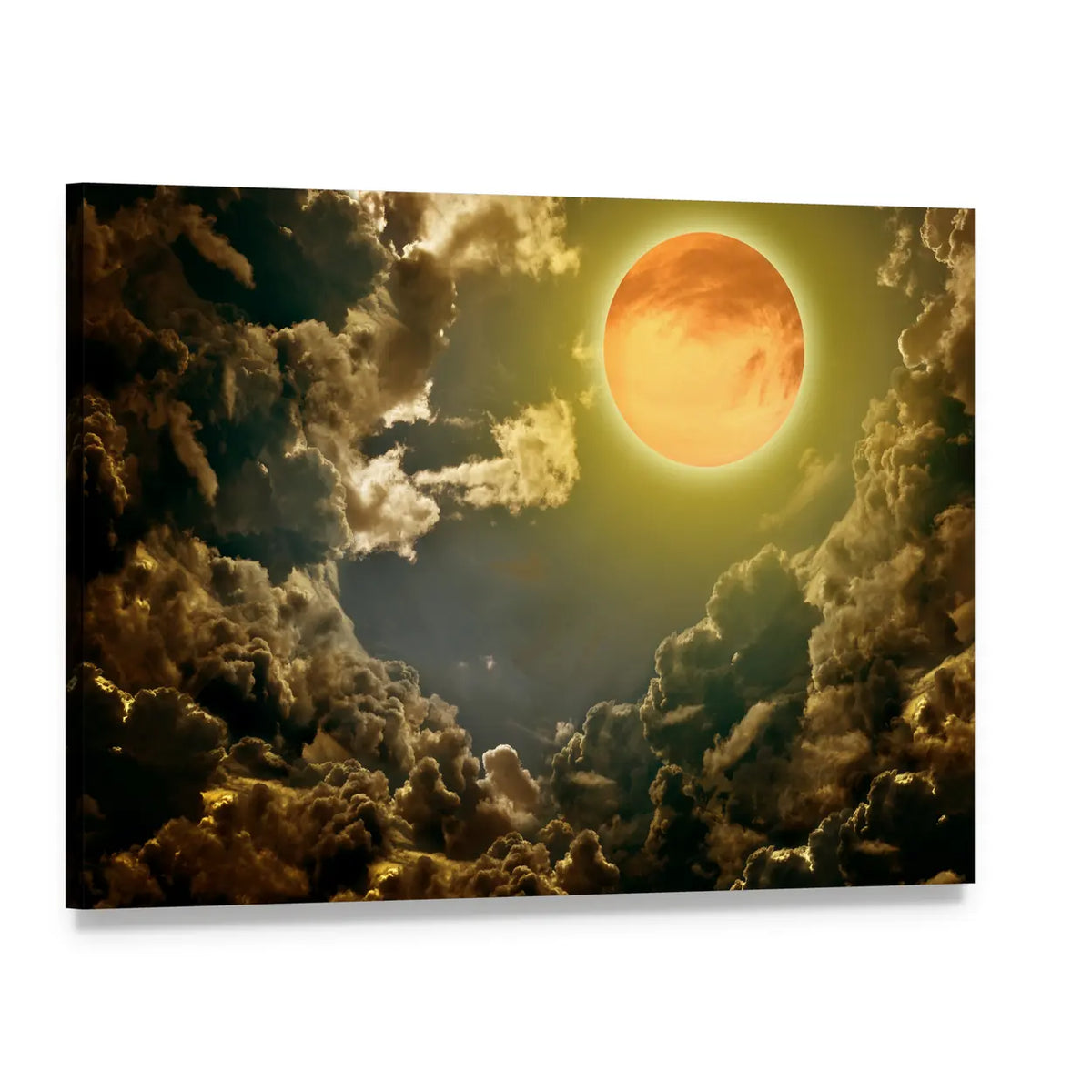 Moon in Dark Clouds Canvas Wall Art, single panel gallery wrapped canvas, angled product view
