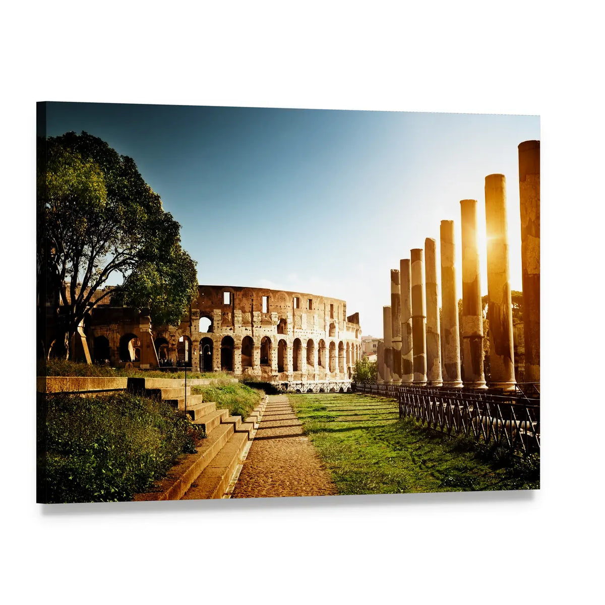 Roman Colosseum at Golden Hour Canvas Wall Art, single panel gallery wrapped canvas, angled product view