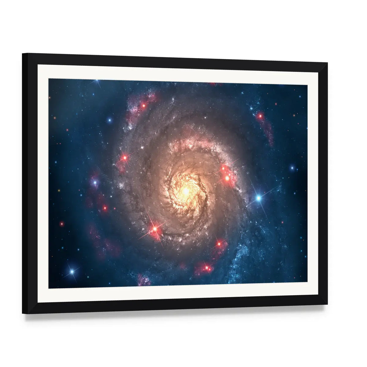Far Galaxy in Sky Canvas Wall Art, framed print with white mat and black frame, angled product view