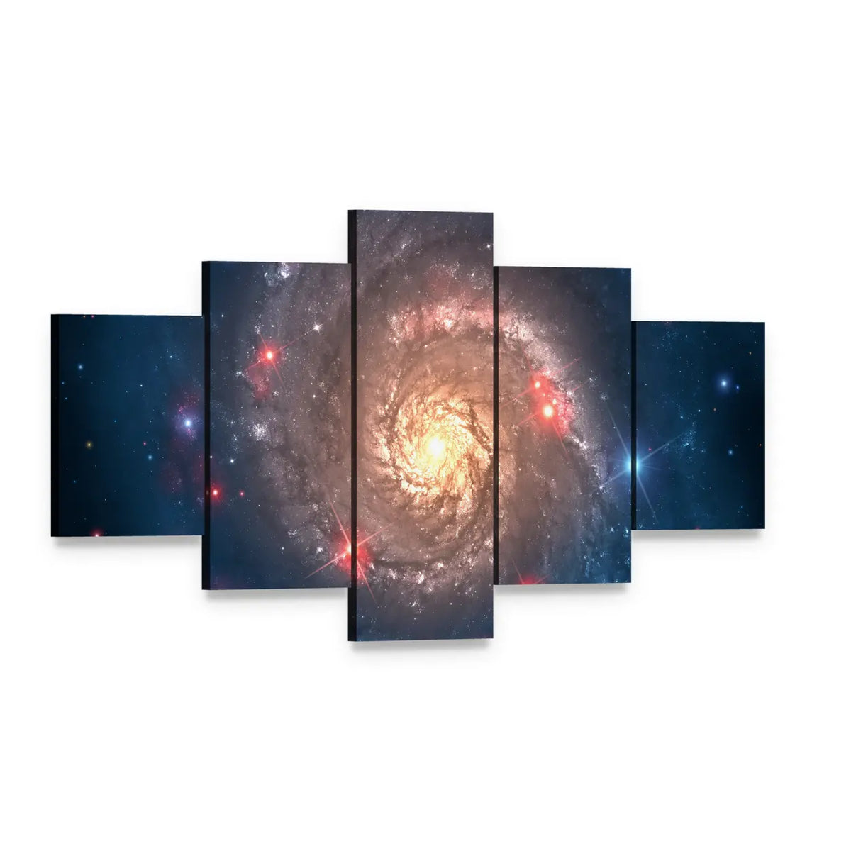 Far Galaxy in Sky Canvas Wall Art, 5 panel 5 Star layout gallery wrapped canvas set, angled product view