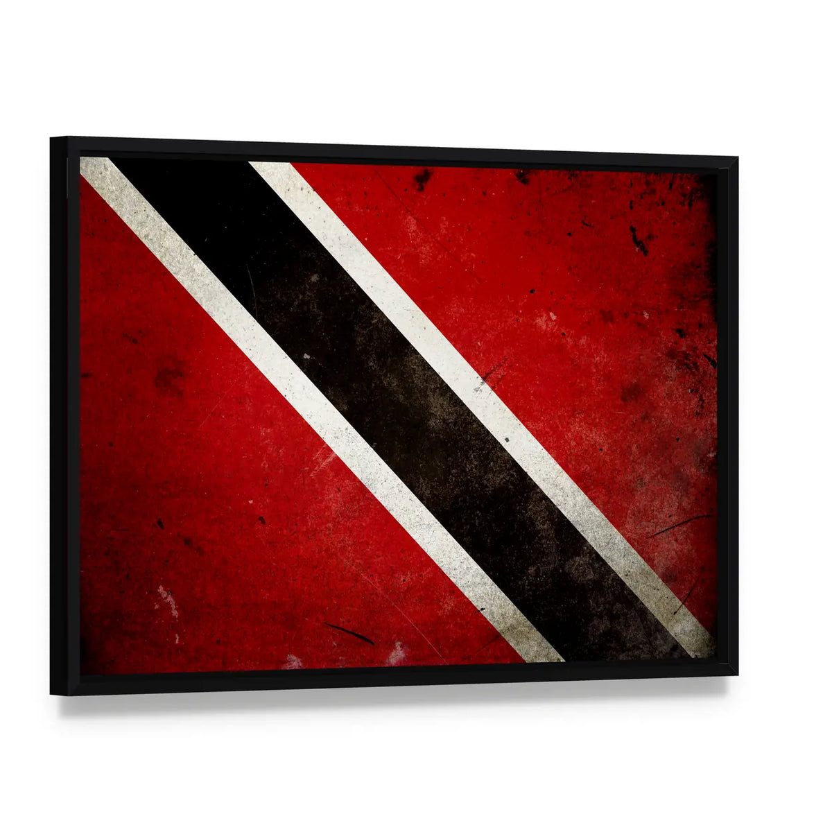 Trinidad and Tobago Flag Distressed Texture Canvas Wall Art, framed canvas in a black floater frame, angled product view
