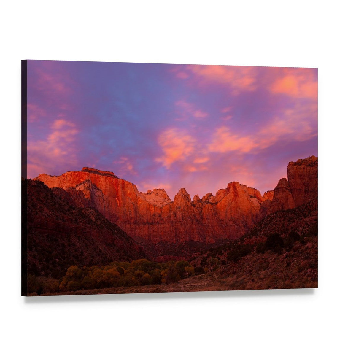 Sunset Over Canyon Towers Canvas Wall Art, single panel gallery wrapped canvas, angled product view