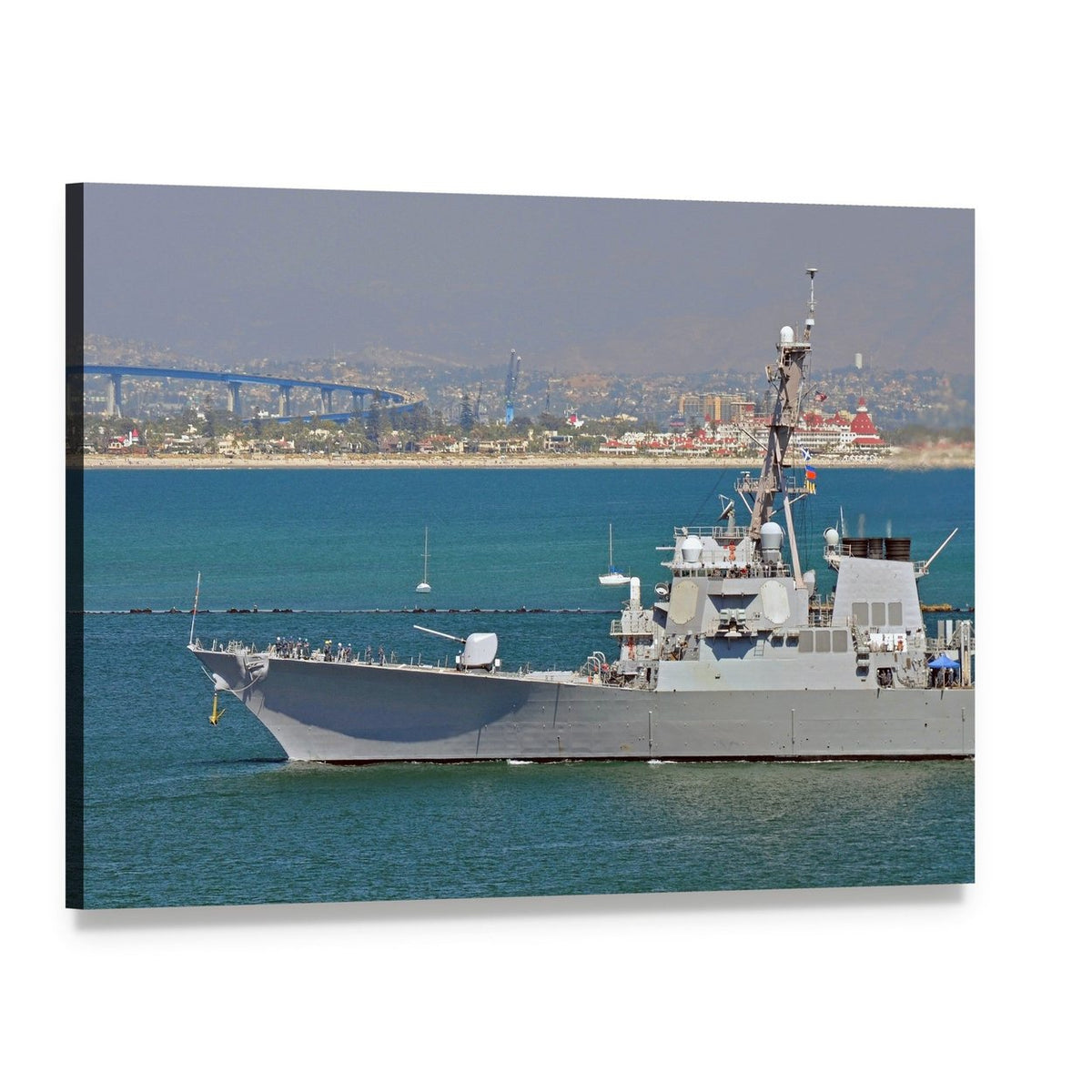 Us Navy Guided Missile Destroyer Canvas Wall Art, single panel gallery wrapped canvas, angled product view