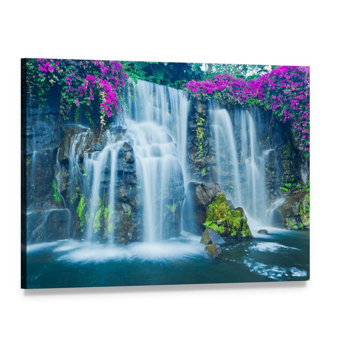 Blue Waterfall in Hawaii Canvas Wall Art, single panel gallery wrapped canvas, angled product view