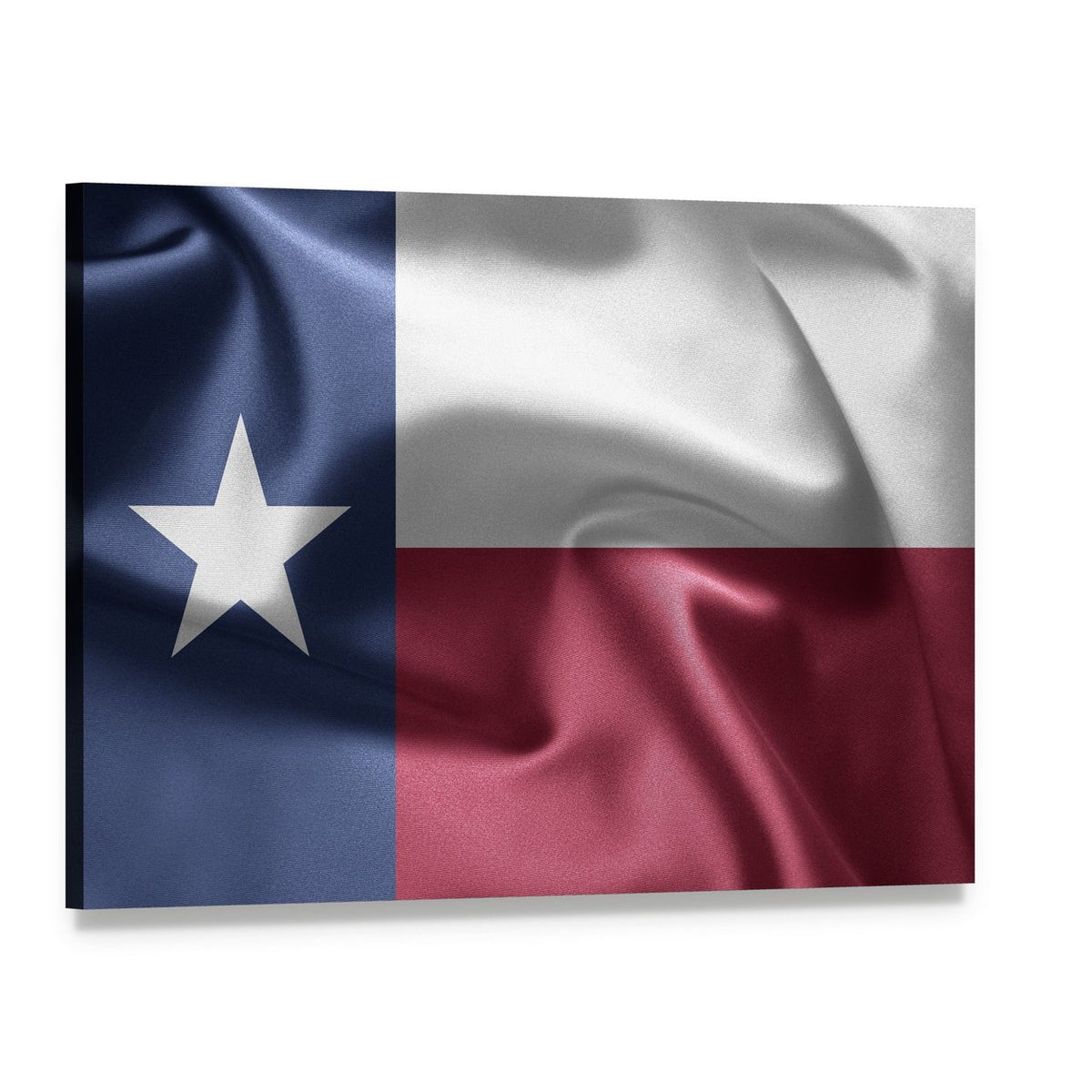 Texas Flag with Diagonal Fold and Fabric Texture Canvas Wall Art, single panel gallery wrapped canvas, angled product view