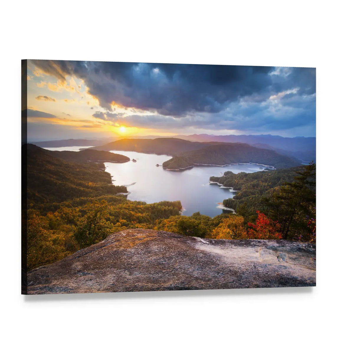 Lake Jocassee Sunset Over Mountains Canvas Wall Art, single panel gallery wrapped canvas, angled product view