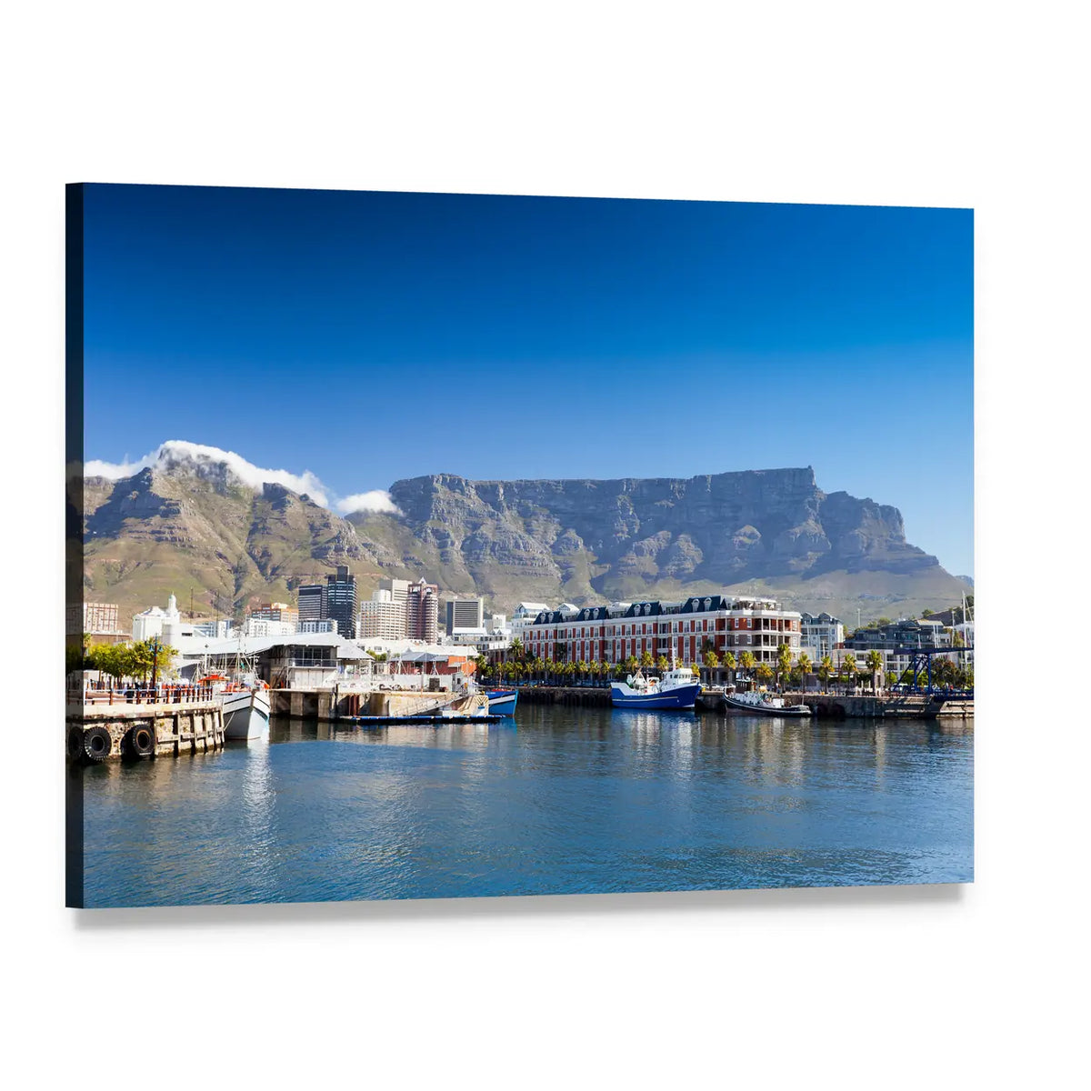 Table Mountain Waterfront Harbor Scene Canvas Wall Art, single panel gallery wrapped canvas, angled product view