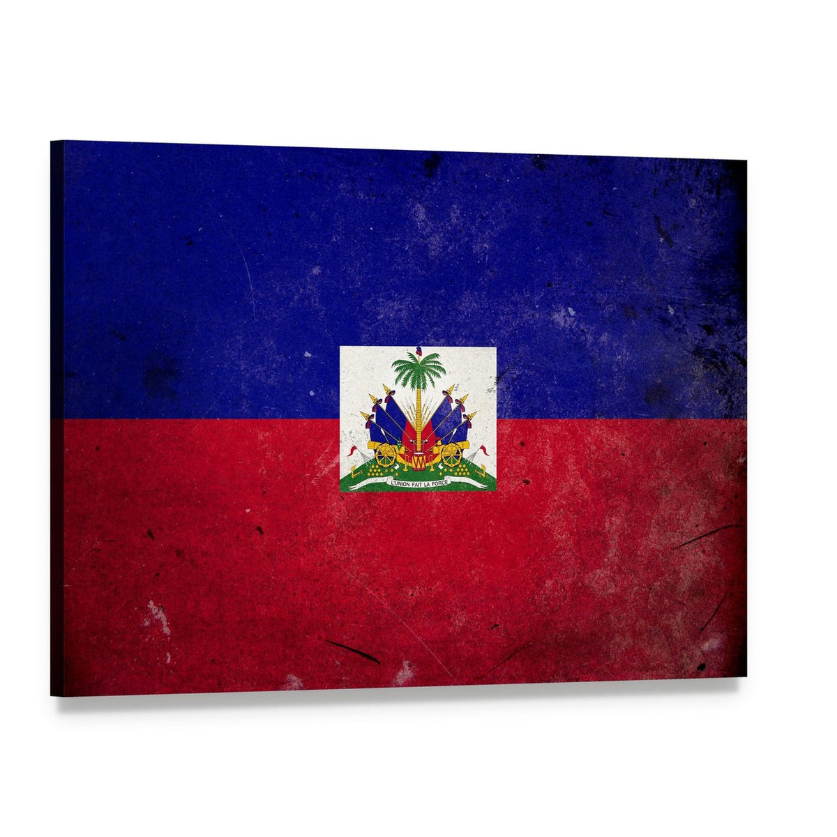 Haiti Flag with National Emblem Canvas Wall Art, single panel gallery wrapped canvas, angled product view