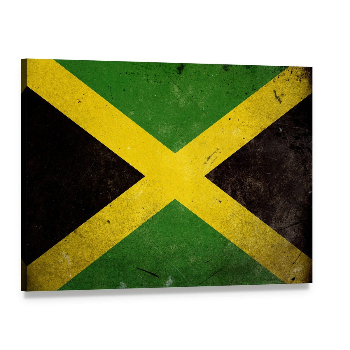 Vintage Jamaica Flag Canvas Wall Art, single panel gallery wrapped canvas, angled product view