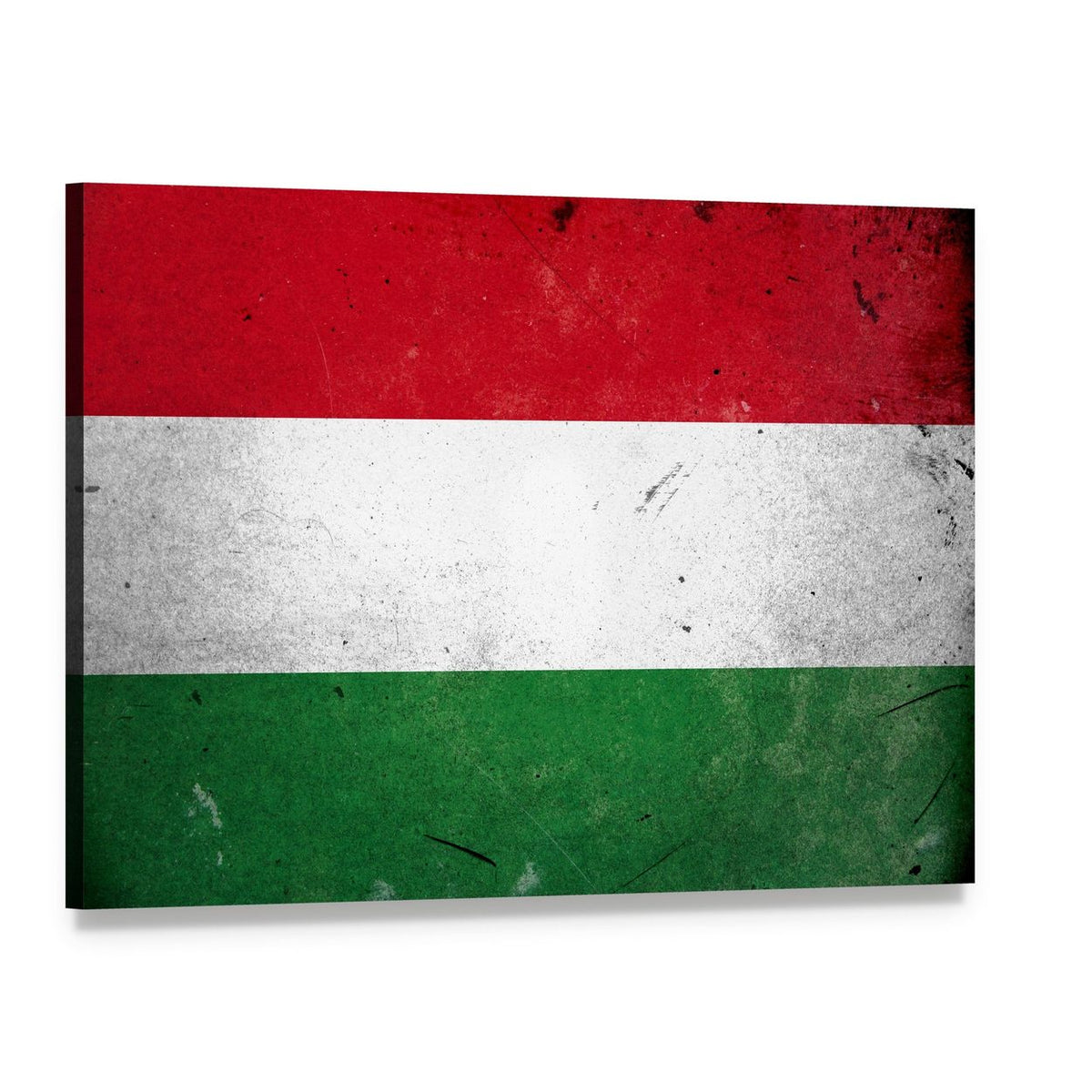 Vintage Distressed Hungary Flag Canvas Wall Art, single panel gallery wrapped canvas, angled product view