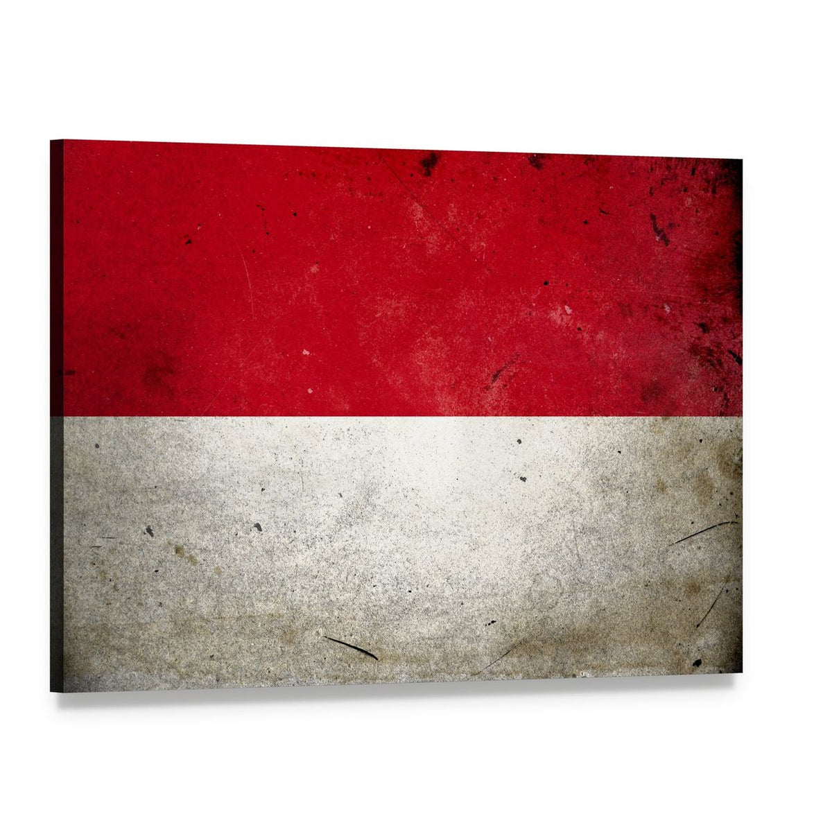 Distressed Indonesia Flag Canvas Wall Art, single panel gallery wrapped canvas, angled product view