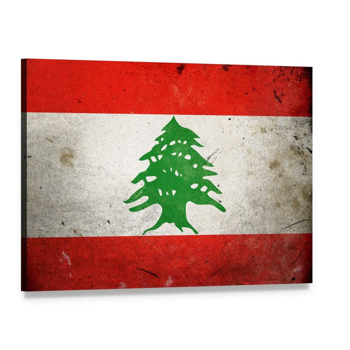 Grunge Lebanese Flag with Cedar Canvas Wall Art, single panel gallery wrapped canvas, angled product view
